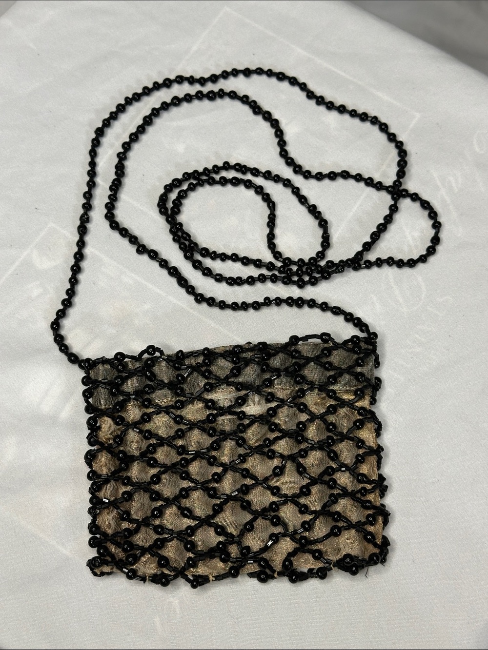 Moyna Black Beaded Mini Crossbody with Woven Beige Inset